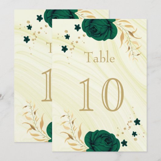 emerald green gold floral table number kaart (Voorkant / Achterkant)