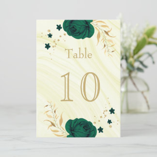 emerald green gold floral table number kaart