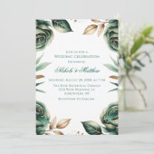 Emerald Green & Gold Floral Wedding Celebration Kaart (Staand voorkant)