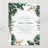 Emerald Green & Gold Floral Wedding Celebration Kaart (Voorkant / Achterkant)