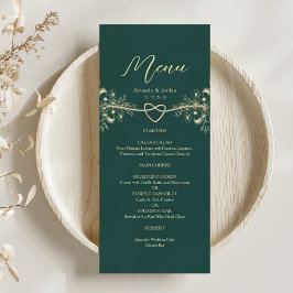 Emerald Green Gold Floral Wedding Menu