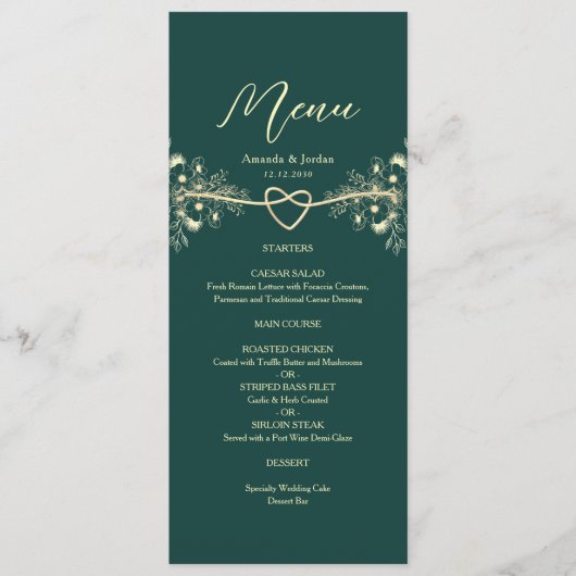 Emerald Green Gold Floral Wedding Menu (Voorkant)
