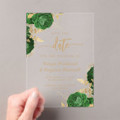 Emerald Green Gold Floral Wedding Save the Date Acryl Uitnodigingen (Insitu (Draagbaar))