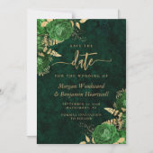 Emerald Green Gold Floral Wedding Save the Date Magnetische Uitnodiging (Voorkant)