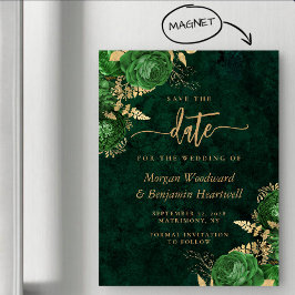 Emerald Green Gold Floral Wedding Save the Date Magnetische Uitnodiging