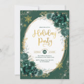 Emerald Green Gold Floral Winter Holiday Party Kaart (Voorkant)