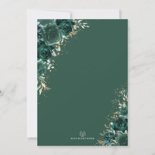 Emerald Green Gold Floral Winter Holiday Party Kaart (Achterkant)