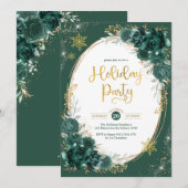 Emerald Green Gold Floral Winter Holiday Party Kaart (Voorkant / Achterkant)