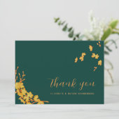 Emerald Green & Gold Flowers Hartelijk dank Bedankkaart (Staand voorkant)