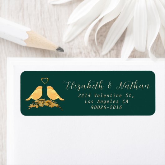 Emerald Green & Gold Flowers Return Address Label (Insitu)