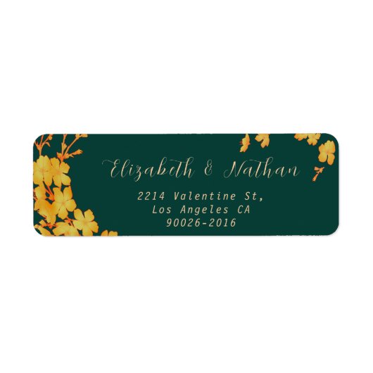 Emerald Green & Gold Flowers Return-adres Etiket (Voorkant)