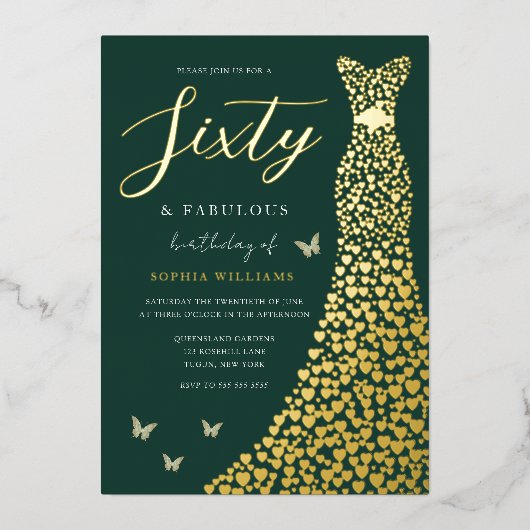 Emerald Green Gold Foil 60e verjaardag Folie Uitnodiging (Voorkant)