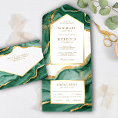 Emerald Green Gold Foil - Abstract vocht-inktwedde All In One Uitnodiging