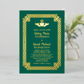 Emerald Green Gold Foil Celtic Claddagh Wedding Folie Uitnodiging (Staand Voorkant)