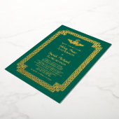 Emerald Green Gold Foil Celtic Claddagh Wedding Folie Uitnodiging (Gedraaid)