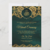 Emerald Green Gold Foil Lace Islamic Mehndi Kaart (Voorkant)