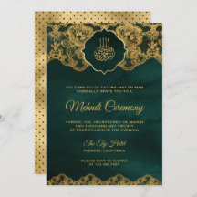 Emerald Green Gold Foil Lace Islamic Mehndi