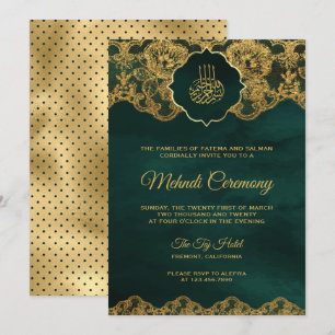 Emerald Green Gold Foil Lace Islamic Mehndi Kaart