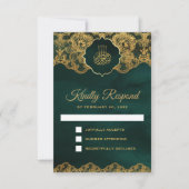 Emerald Green Gold Foil Lace Islamic Weddenschap RSVP Kaartje (Voorkant)