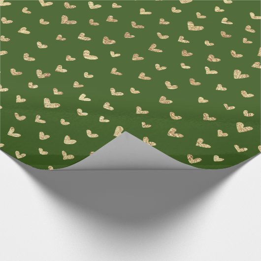 Emerald Green Gold Foil Love Hearts Wrapping Paper Cadeaupapier (Hoek)