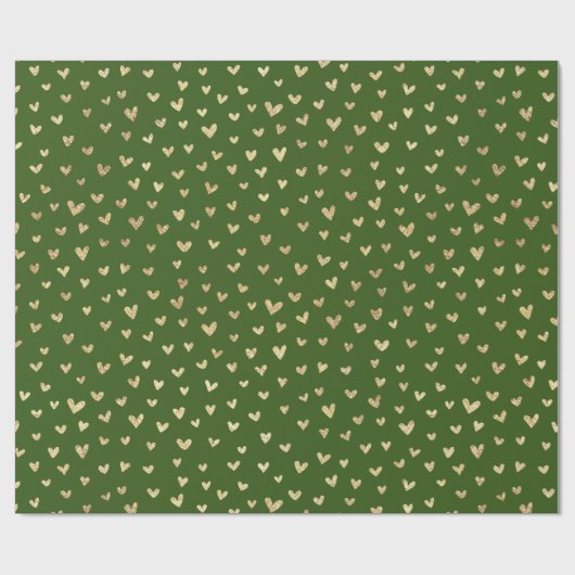 Emerald Green Gold Foil Love Hearts Wrapping Paper Cadeaupapier (Vlak)