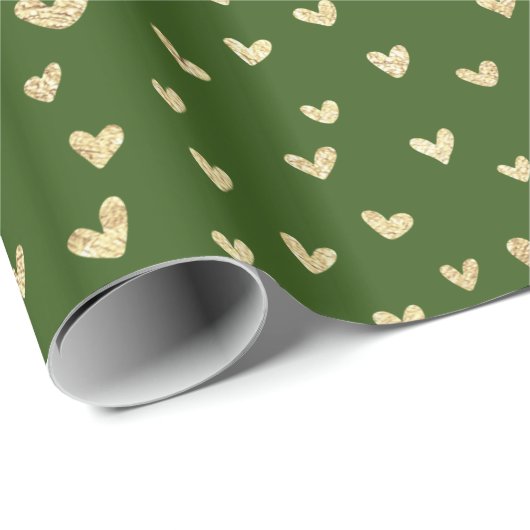 Emerald Green Gold Foil Love Hearts Wrapping Paper Cadeaupapier (Rol Hoek)