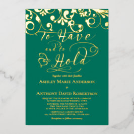 Emerald Green Gold Foil om een huwelijk te moeten  Folie Uitnodiging