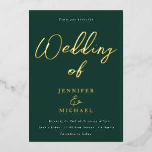 Emerald Green & Gold Foil Wedding Folie Uitnodiging