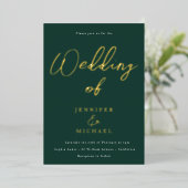 Emerald Green & Gold Foil Wedding Folie Uitnodiging (Staand Voorkant)