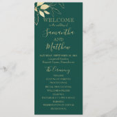 Emerald Green & Gold Foliage Botanical Wedding Programmakaart (Voorkant)