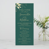 Emerald Green & Gold Foliage Botanical Wedding Programmakaart (Staand voorkant)
