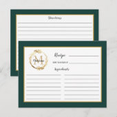 Emerald Green Gold Foliage Monogram Recipcard Briefkaart (Voorkant / Achterkant)