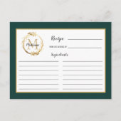 Emerald Green Gold Foliage Monogram Recipcard Briefkaart (Voorkant)