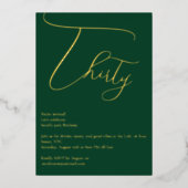 Emerald Green & Gold Folie 30e verjaardag uitnodig Folie Uitnodiging (Voorkant)