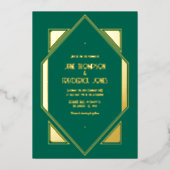 Emerald Green & Gold Gatsby Art Deco Wedding Folie Uitnodiging (Voorkant)