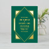 Emerald Green & Gold Gatsby Art Deco Wedding Folie Uitnodiging (Staand Voorkant)