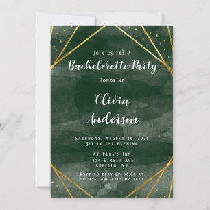 Emerald Green & Gold Geometric Bachelorette Party Kaart