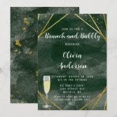 Emerald Green & Gold Geometric Brunch en Bubble Kaart (Voorkant / Achterkant)