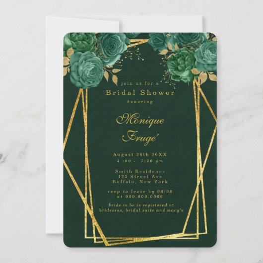 Emerald Green Gold Geometric Floral Vrijgezellenfe Kaart (Voorkant)