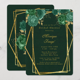 Emerald Green Gold Geometric Floral Vrijgezellenfe Kaart