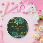 Emerald Green Gold Geometric Floral Wedding Papieren Bordje (Feest)