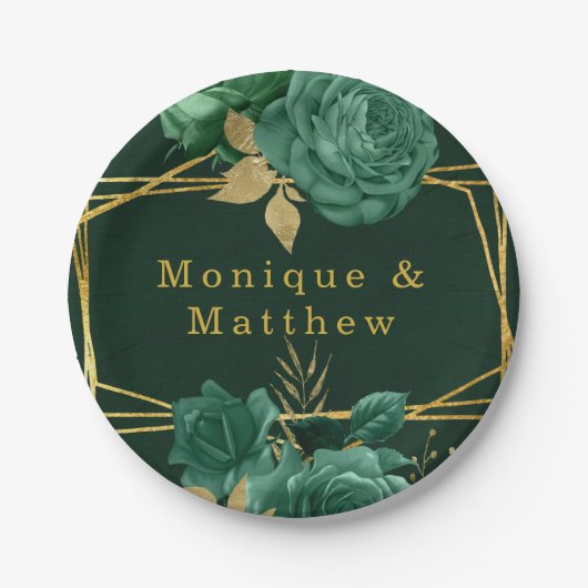 Emerald Green Gold Geometric Floral Wedding Papieren Bordje (Voorkant)