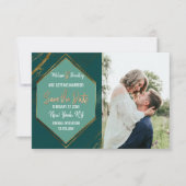 Emerald Green Gold Geometric Marble Save the Date (Voorkant)