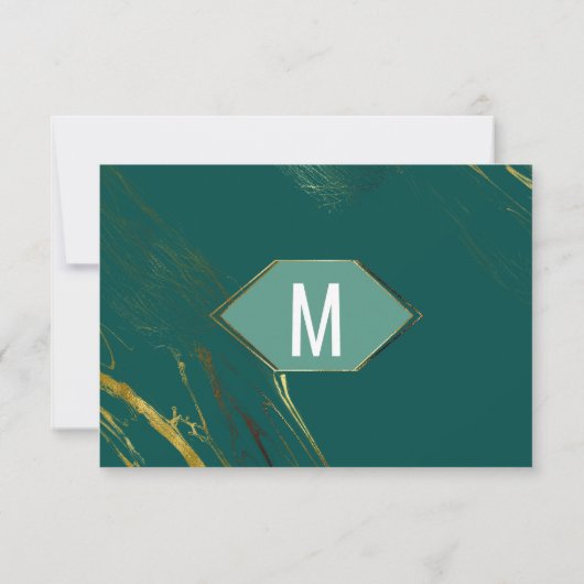 Emerald Green Gold Geometric Marble Save the Date (Achterkant)