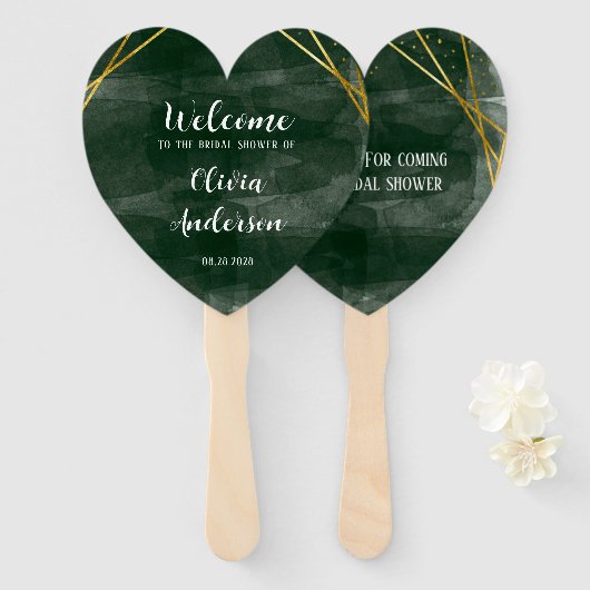 Emerald Green Gold Geometric Vrijgezellenfeest Wel Handwaaier (Voorkant en achterkant)