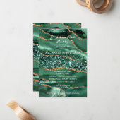 Emerald Green Gold Glitter Afstuderen Notitiekaartje (Voorkant / Achterkant in situ)