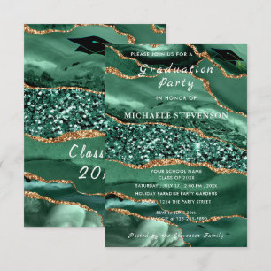 Emerald Green Gold Glitter Afstuderen Notitiekaartje