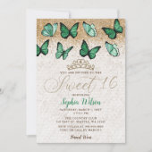 Emerald Green Gold Glitter Butterfly Sweet 16 Kaart (Voorkant)