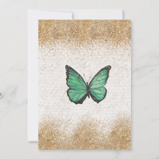 Emerald Green Gold Glitter Butterfly Sweet 16 Kaart (Achterkant)