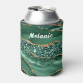 Emerald Green Gold Glitter Can Cooler Custom Name (Blikje Voorkant)